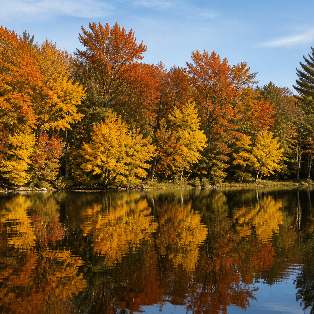 Autumn trees along the Earley Lake shoreline